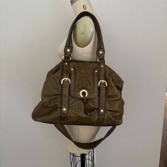 B. MAKOWSKY Green Soft Leather Satchel Purse Shoulder Strap Large Bag - Picture 1 of 11